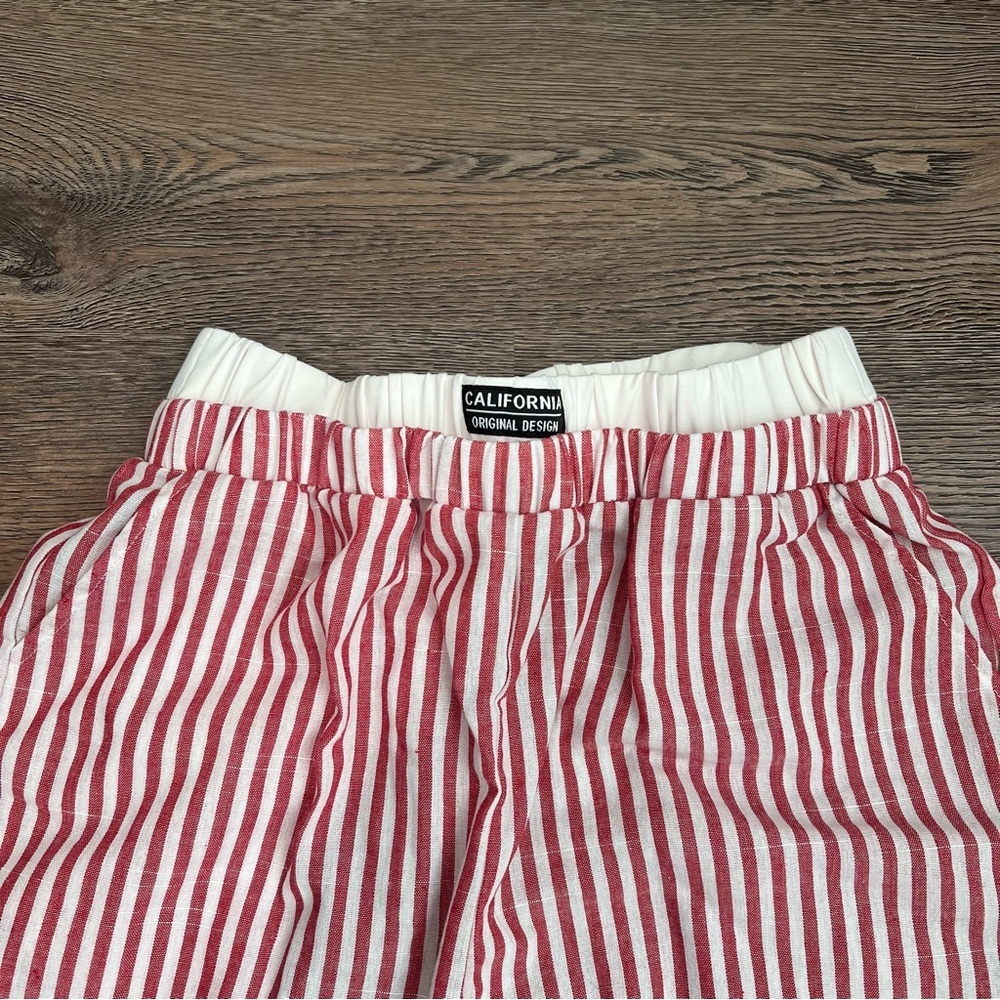 Striped Red and White Linen Pants California Original Design Small - Picture 3 of 6